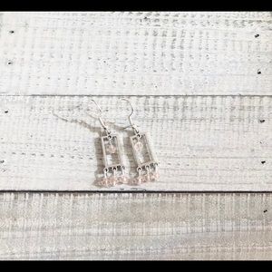 Bohemian Blush Pink Rectangle Silver Earrings NWT